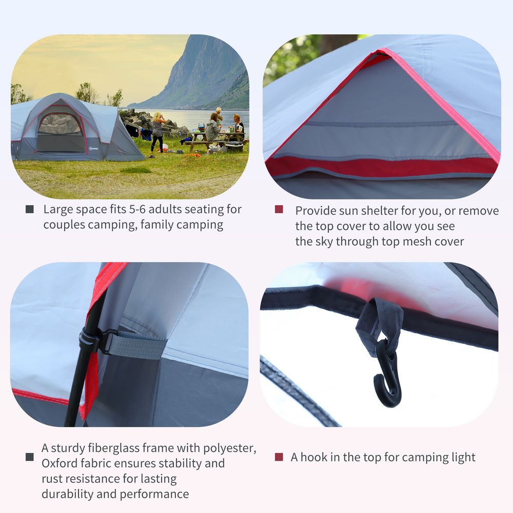 Outdoor  Camping Tent For 5-6 W/ Bag, Fiberglass & Steel Frame Outsunny - anydaydirect