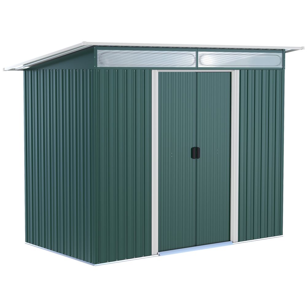 Pent Roof Metal Shed with Vents and Sliding Door - Green - anydaydirect