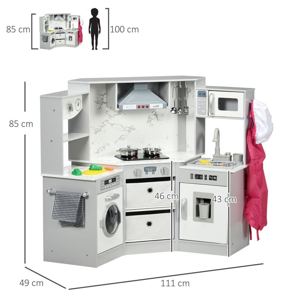 AIYAPLAY Toy Kitchen Playset with Running Water, Apron and Chef Hat - Grey - anydaydirect