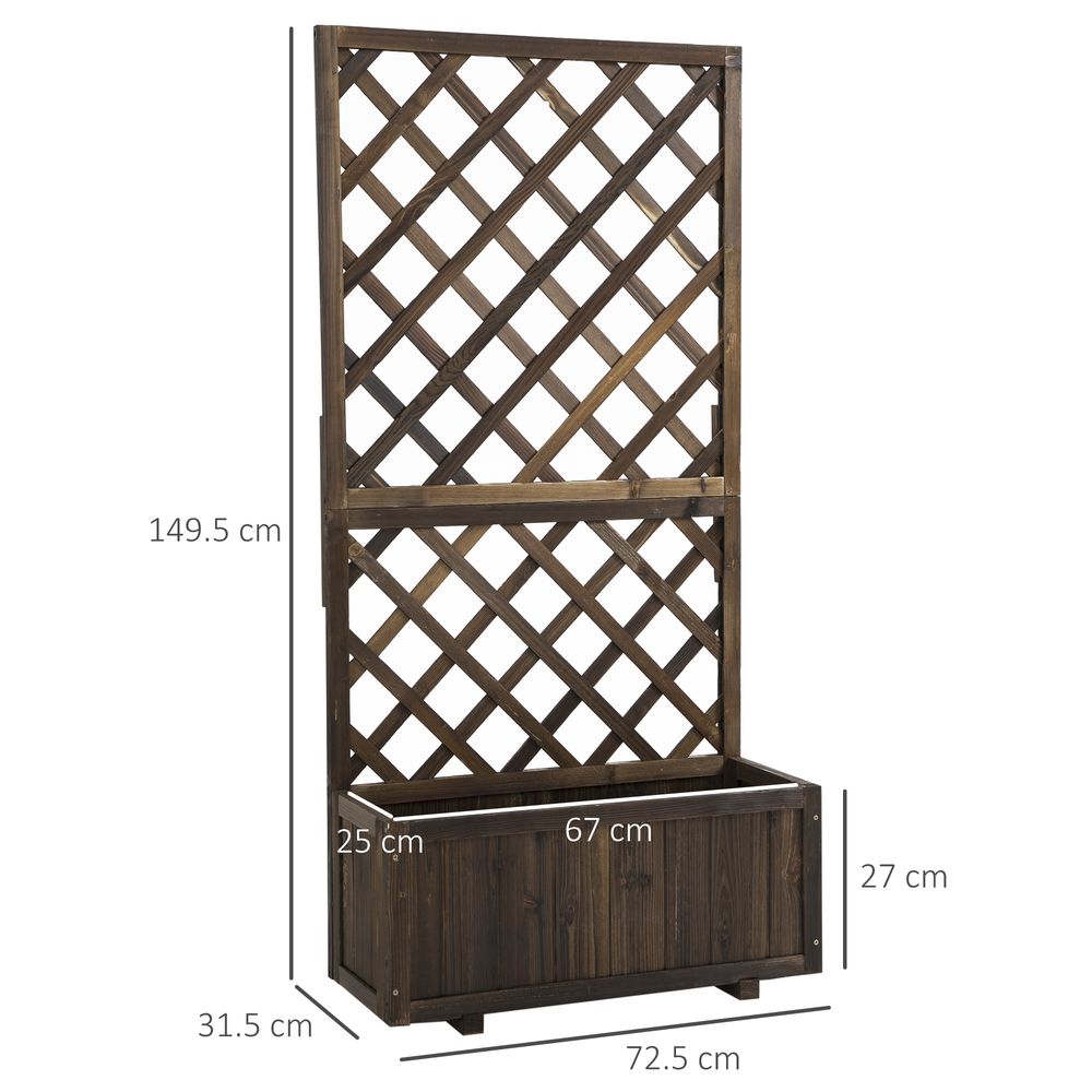 Garden Wooden Pine Trough Planter with Topped Trellis Climbing Plant - anydaydirect