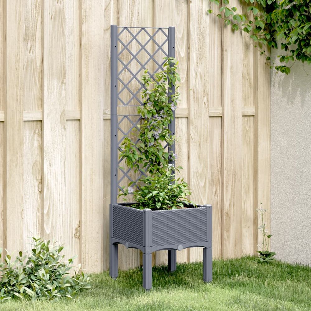 vidaXL Garden Planter with Trellis Grey 40x40x142 cm PP - anydaydirect