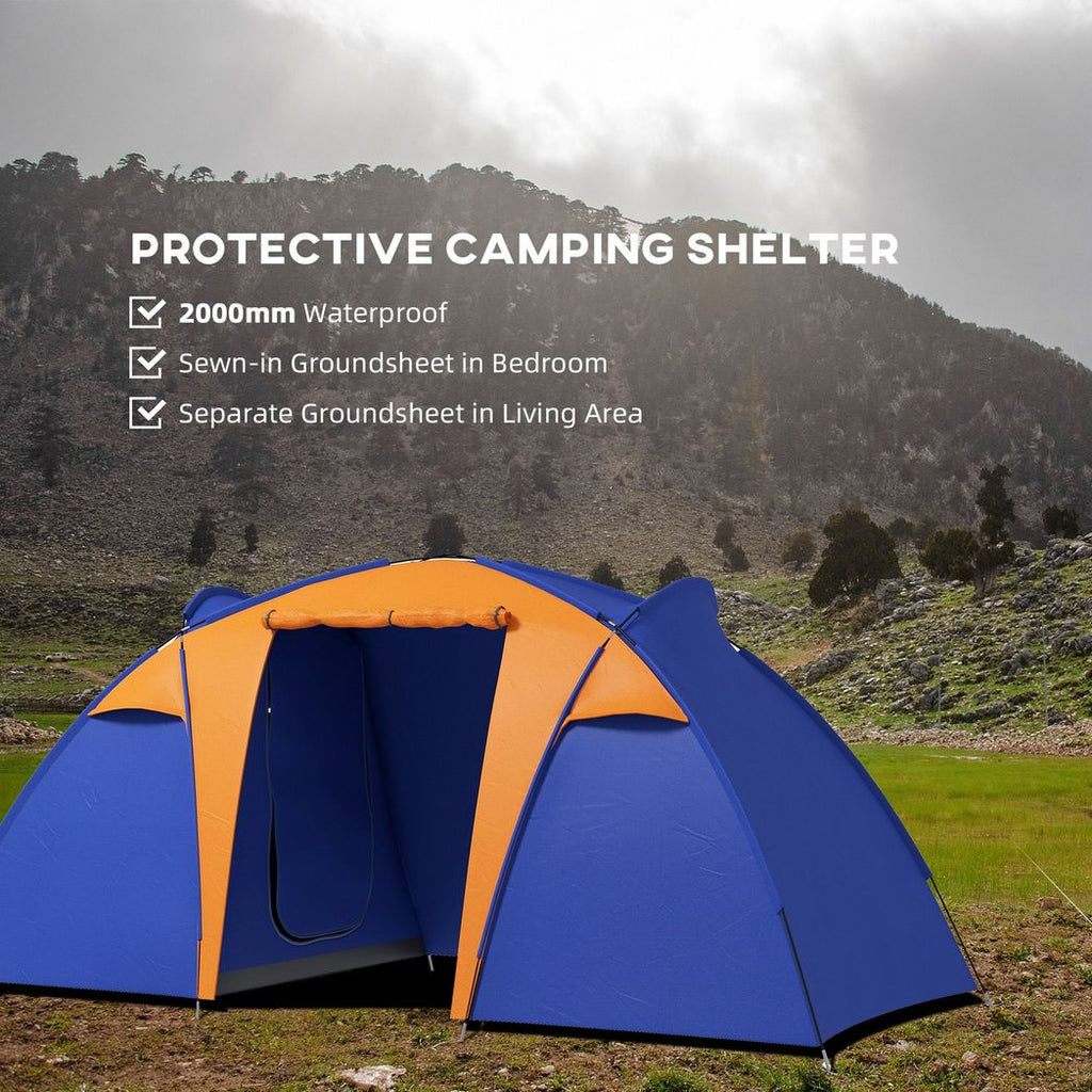 Outsunny Camping Tent with 2 Bedroom, Living Area and Awning for 4-6 Person - anydaydirect