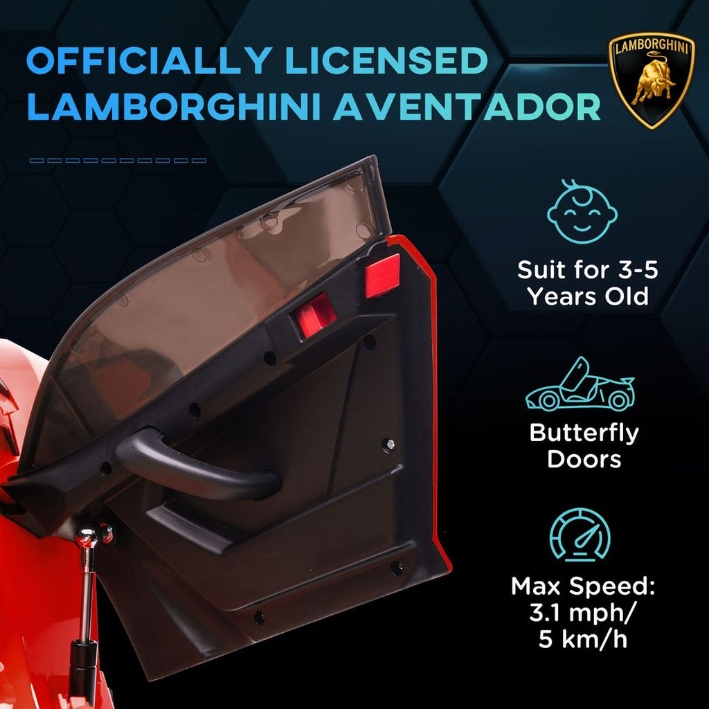 HOMCOM Lamborghini Aventador Licensed 12V Kids Electric Ride On Car - Red - anydaydirect
