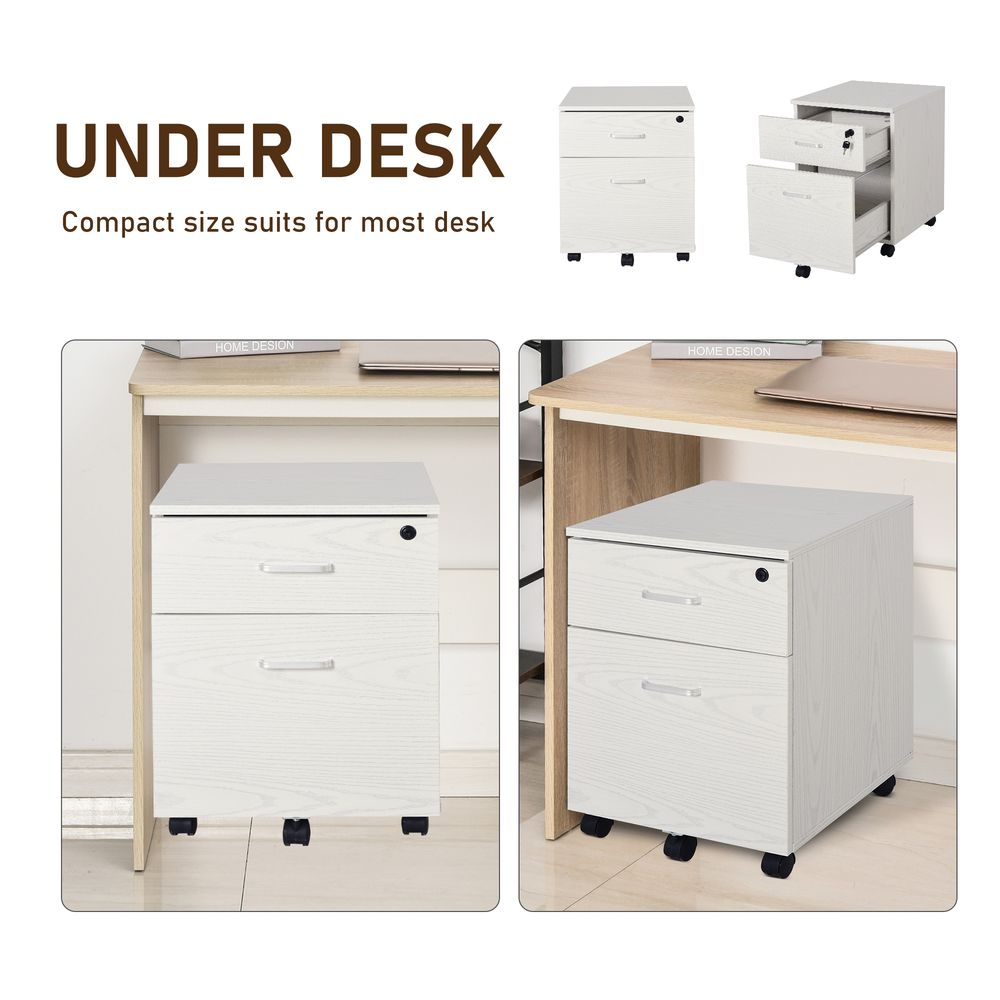 2-Drawer Locking Office Filing Cabinet 5 Wheels Rolling Storage White Vinsetto - anydaydirect