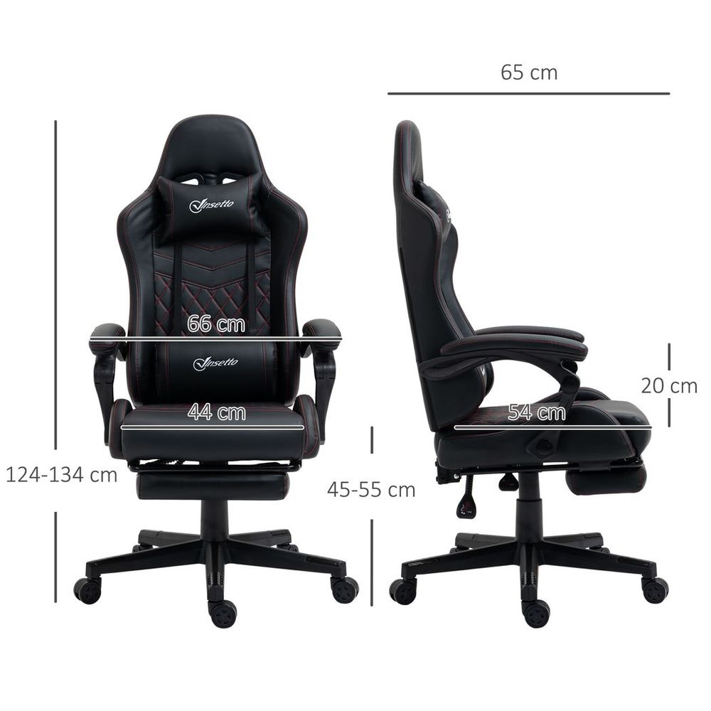 Vinsetto Racing Gaming Chair Faux Leather Gamer Recliner Home Office, Black - anydaydirect