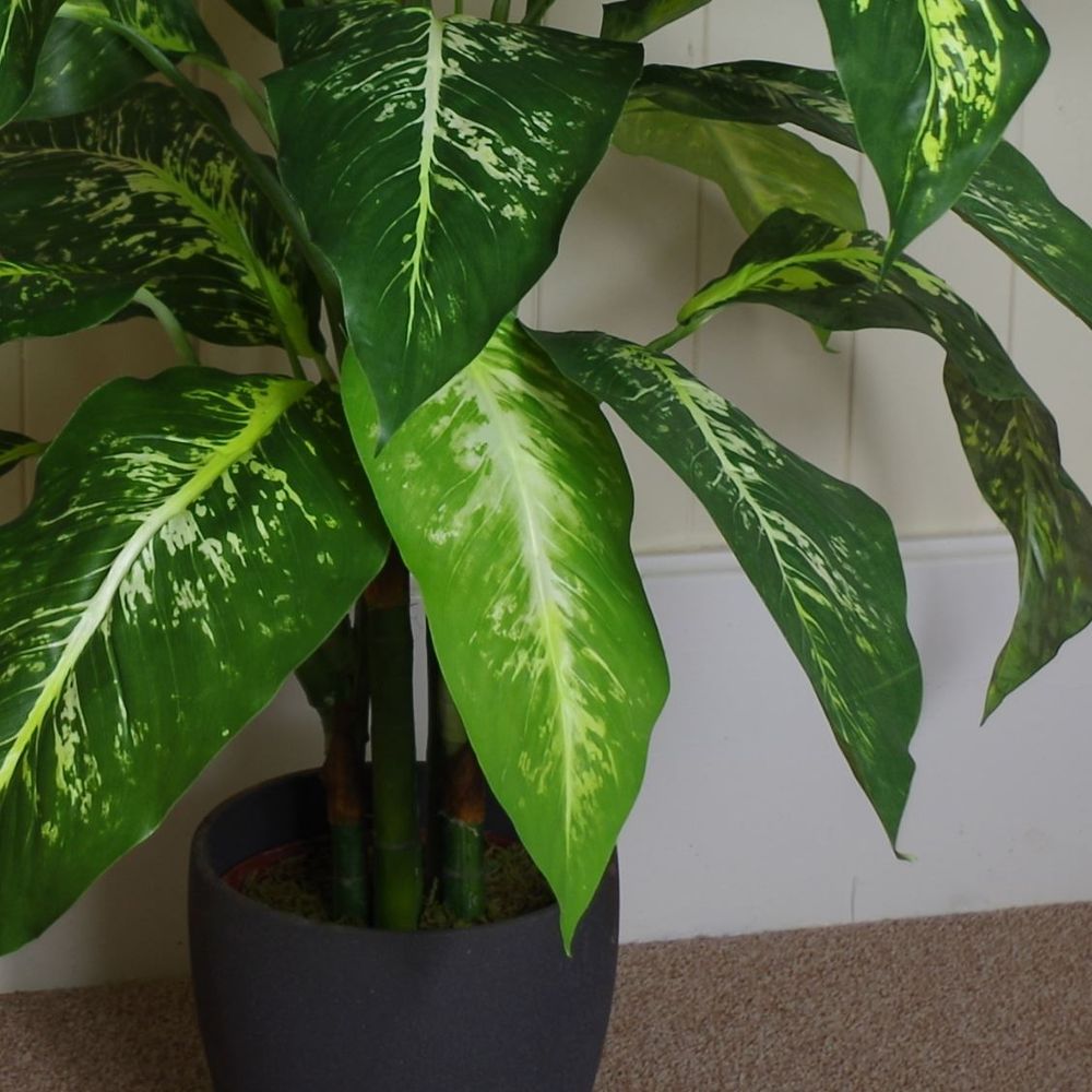 100cm Large Fox's Aglaonema (Spotted Evergreen) Tree Artificial Plant with Copper Metal Planter - anydaydirect