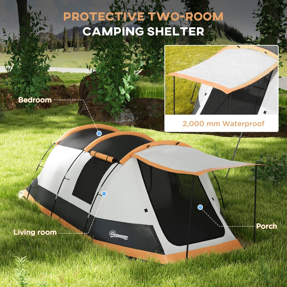 Outsunny Tunnel Tent with Bedroom, Living Room and Porch for 3-4 Man - anydaydirect