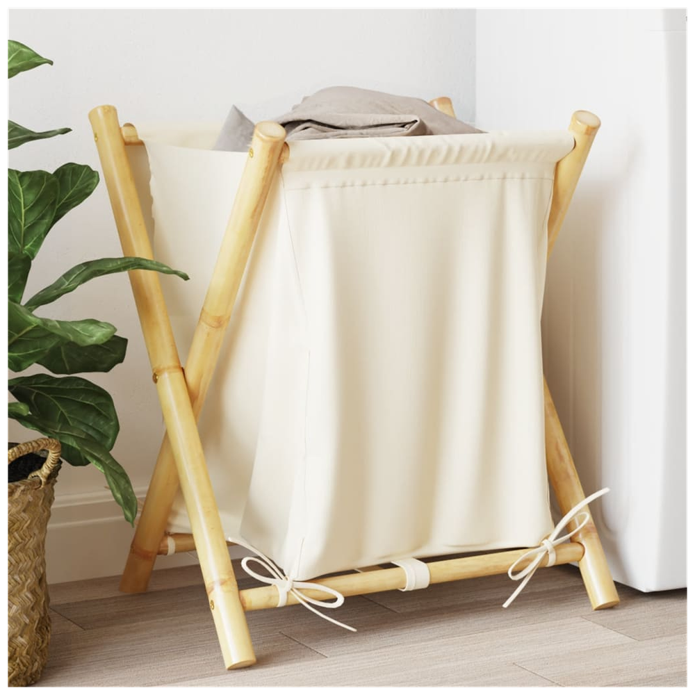 vidaXL Laundry Basket Cream White 45x55x63.5 cm Bamboo - anydaydirect