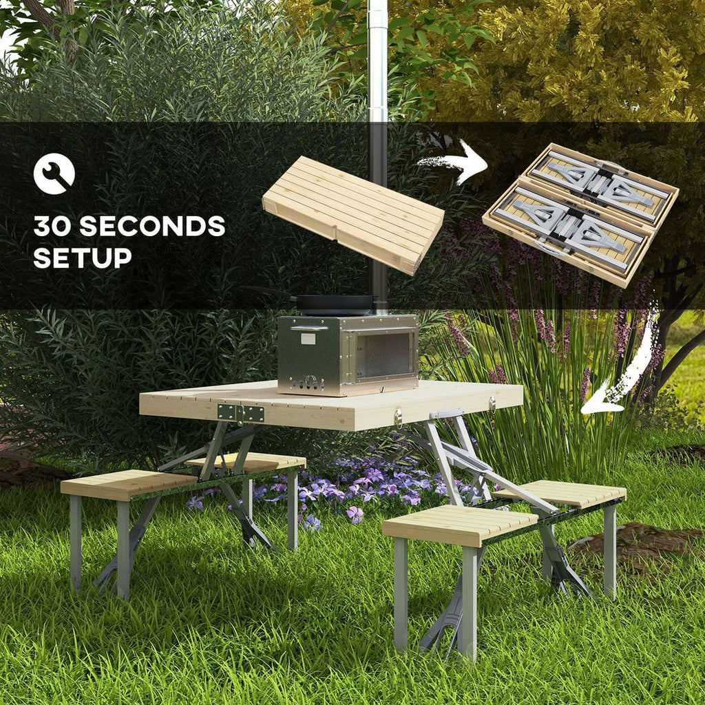 Outsunny Folding Camping Table and Chairs with Umbrella Hole, Aluminium Frame - anydaydirect