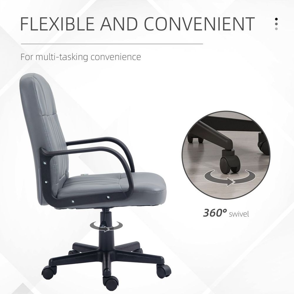 HOMCOM PU Leather Office Chair Swivel Home Mid-Back Computer Desk Chair, Grey - anydaydirect