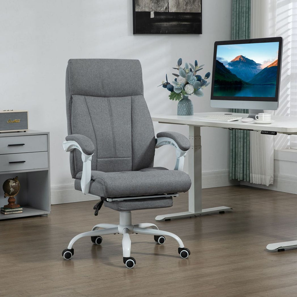 Vinsetto Fabric Office Chair for Home with Arm, Foot Rest, Wheels, Grey - anydaydirect