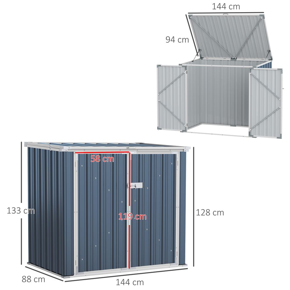 2-Bin Steel Rubbish Storage Shed w/ Double Locking Doors Outsunny - anydaydirect