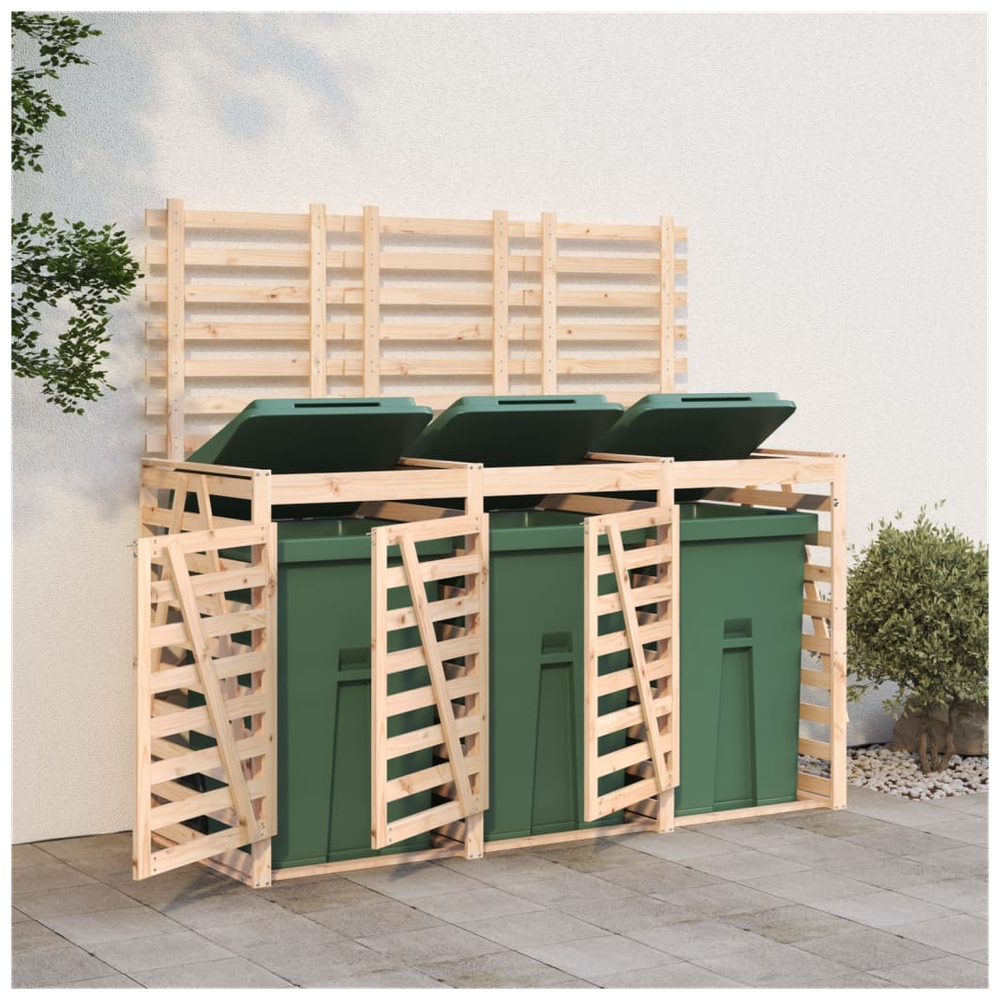 vidaXL Triple Wheelie Bin Storage Solid Wood Pine - anydaydirect