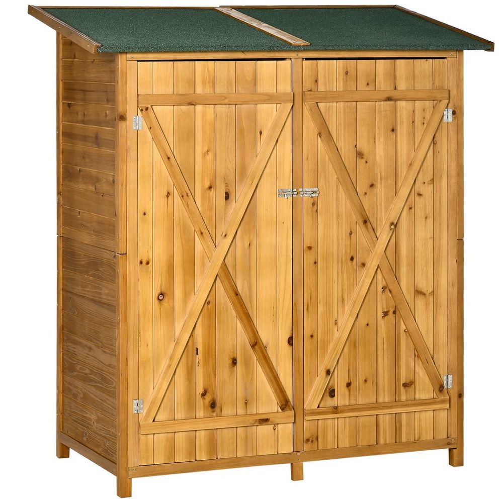 Compact Garden Storage Shed with Tool Organizer & Table, Natural - anydaydirect