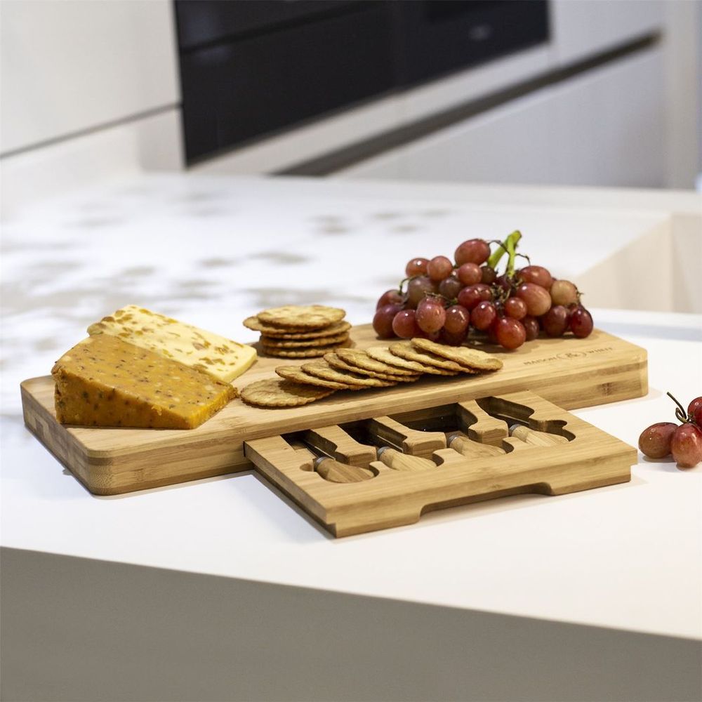 Bamboo Cheese Board Serving Platter With Knife Set | M&W - anydaydirect