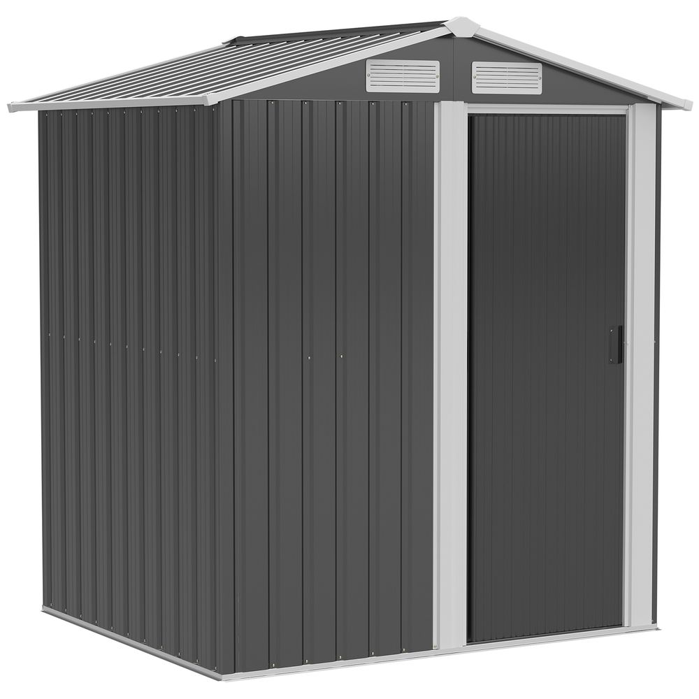 Steel Outdoor Storage Shed with Sliding Door & Sloped Roof, Grey - anydaydirect