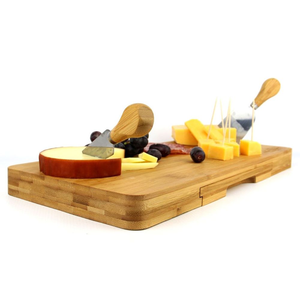 Bamboo Cheese Board Serving Platter With Knife Set | M&W - anydaydirect