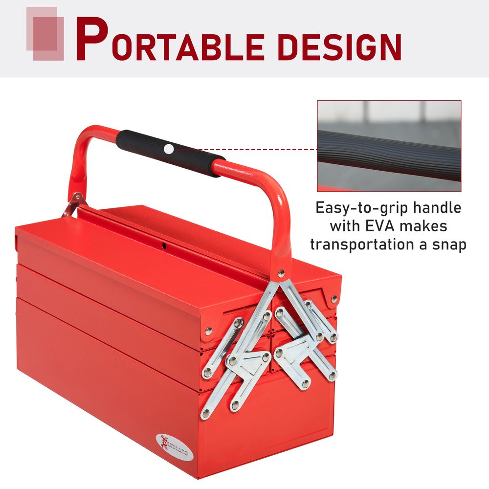 Metal Tool Box 3 Tier 5 Tray Professional Toolbox, 45x22.5x34.5cm, Red - anydaydirect