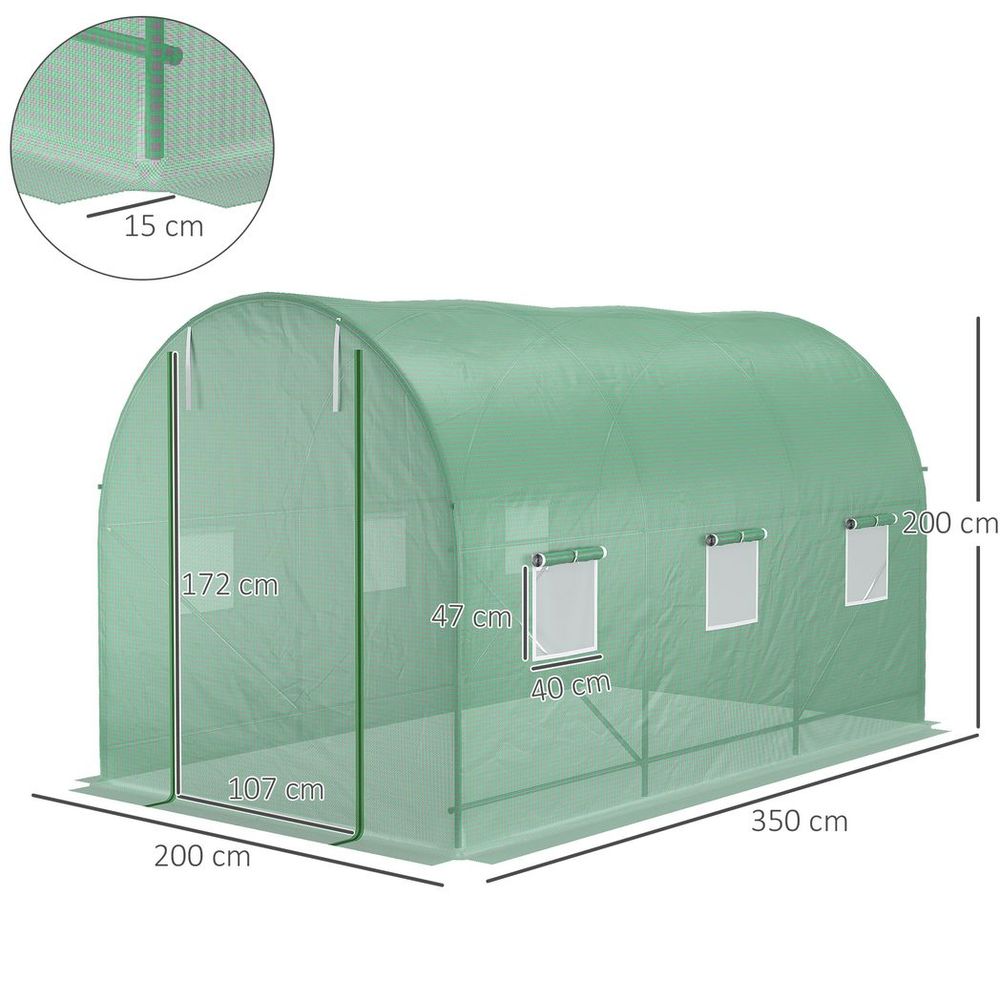 3.5 x 3 x 2 m Polytunnel Greenhouse Polytunnel Tent w/ PE Cover Green - anydaydirect