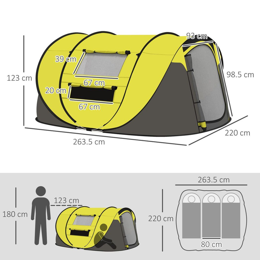 Outsunny Camping Tent Dome Pop-up Tent with Windows for 4-5 Person Yellow - anydaydirect
