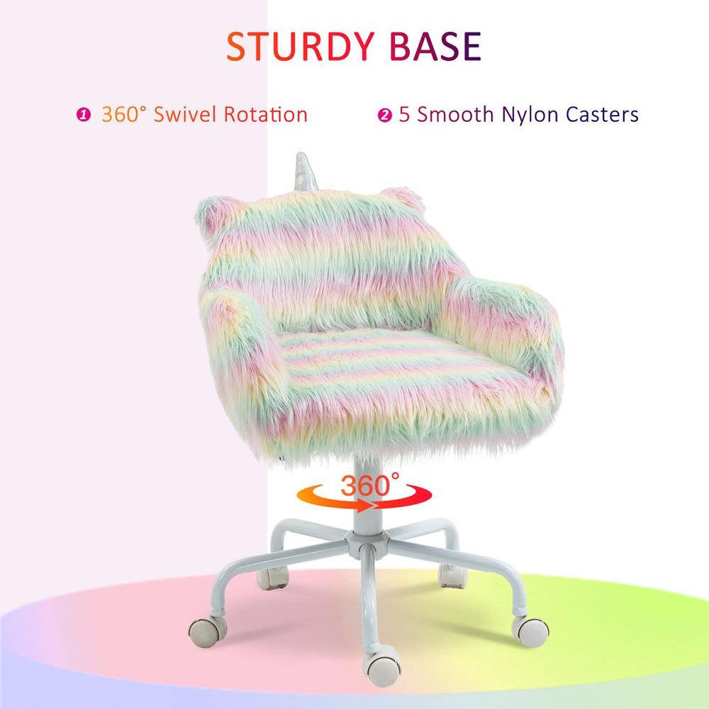 Vinsetto Faux Fur Unicorn Desk Chair Fluffy Home Office Chair with Armrests - anydaydirect