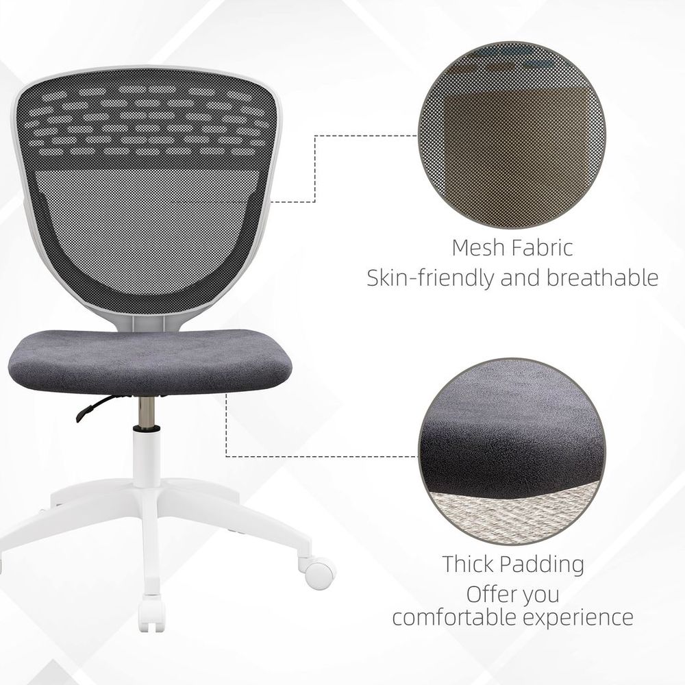 Vinsetto Desk Chair, Height Adjustable Mesh Office Chair with Wheels, Grey - anydaydirect