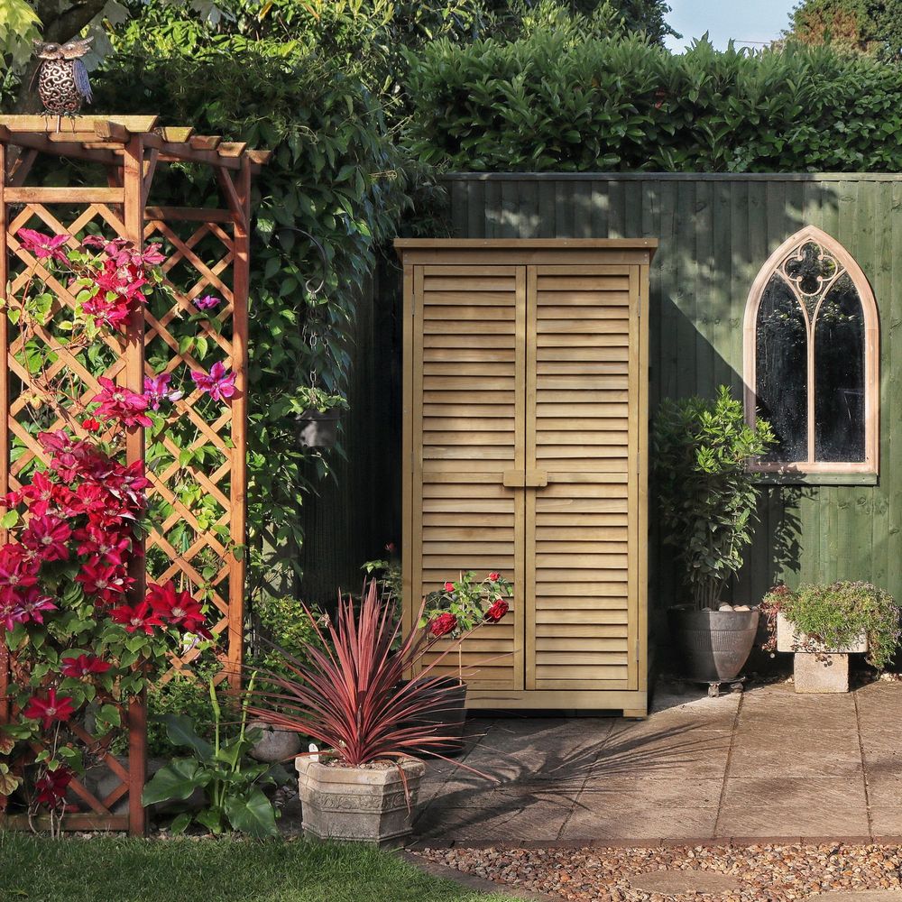 Wooden Garden Storage Shed 3-Tier Tool Cabinet Organizer - anydaydirect