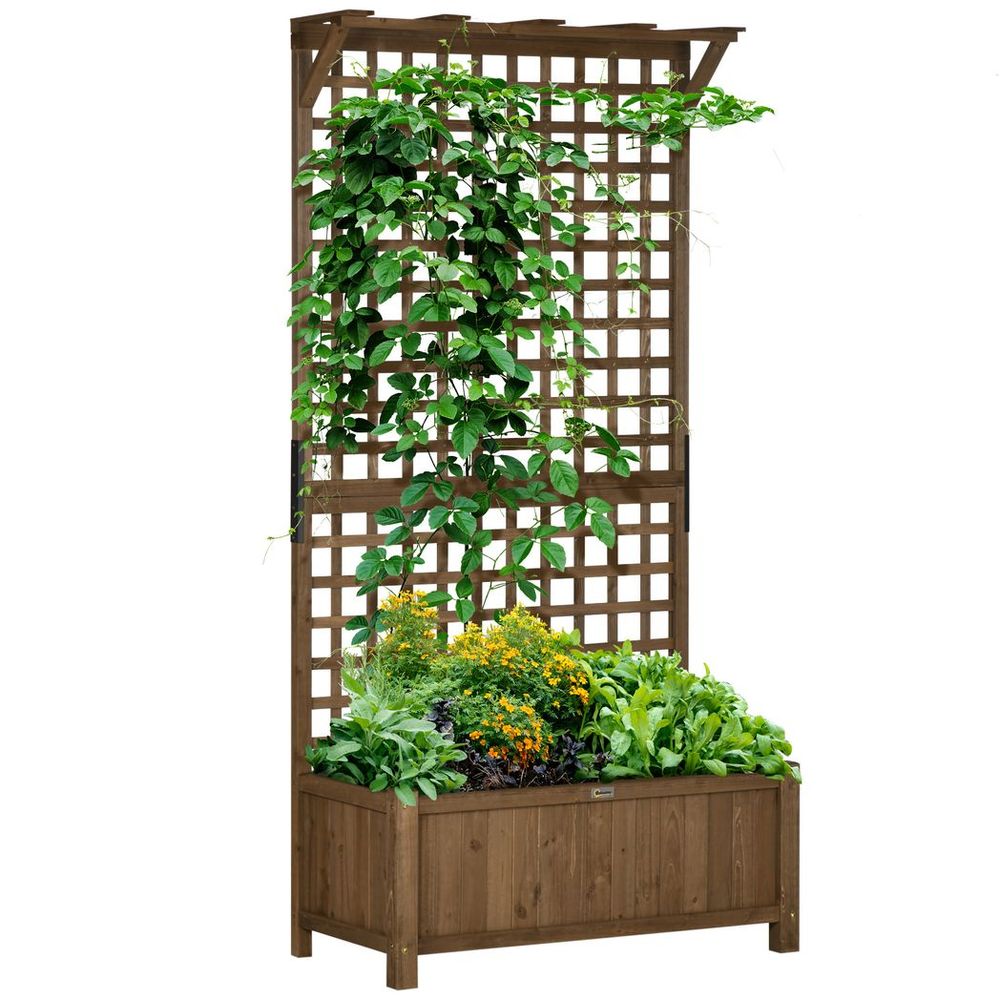 Wooden Trellis Planter with Drain Holes, Privacy Screen Raised Beds for Garden - anydaydirect