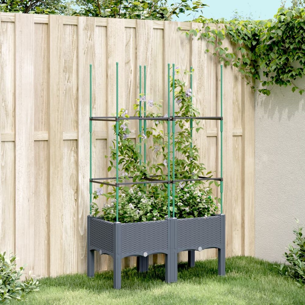 vidaXL Garden Planter with Trellis Grey 40x40x142.5 cm PP - anydaydirect