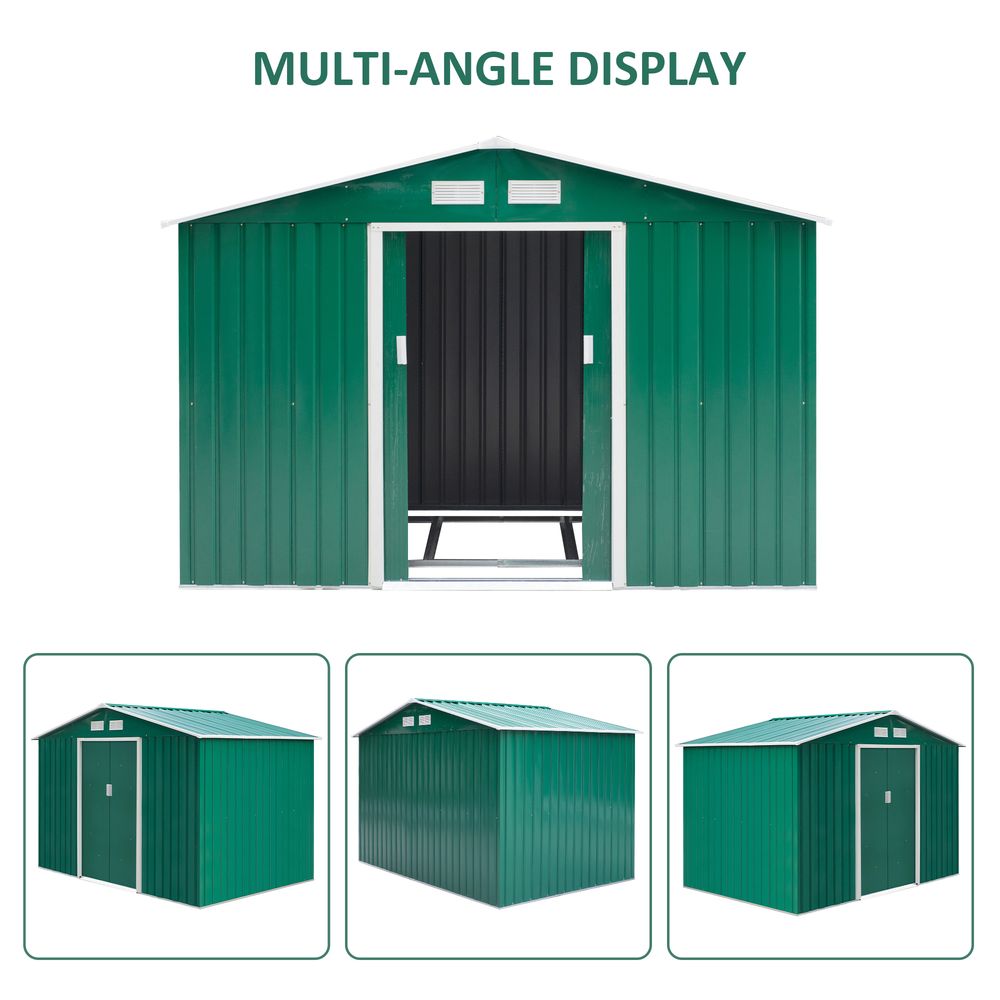 Durable 9x6 ft Metal Garden Shed with Sliding Doors - Green - anydaydirect