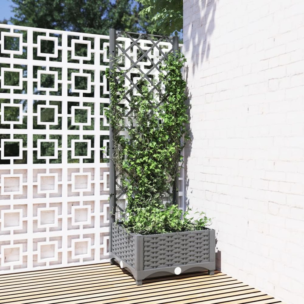 Garden Planter with Trellis Light Grey 40x40x121.5 cm PP - anydaydirect