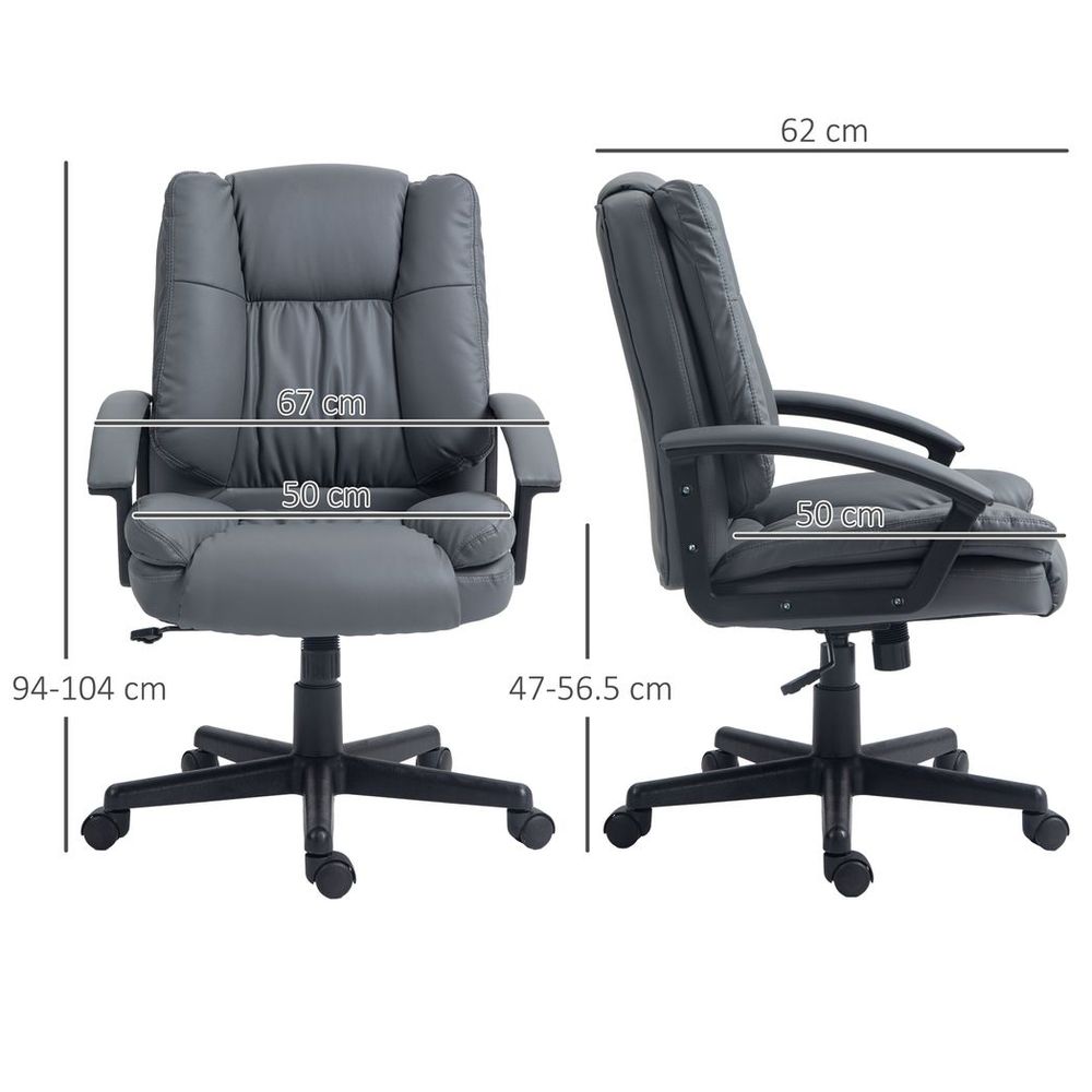 HOMCOM Faux Leather Home Office Chair Mid Back Desk Chair with Arms Dark Grey - anydaydirect