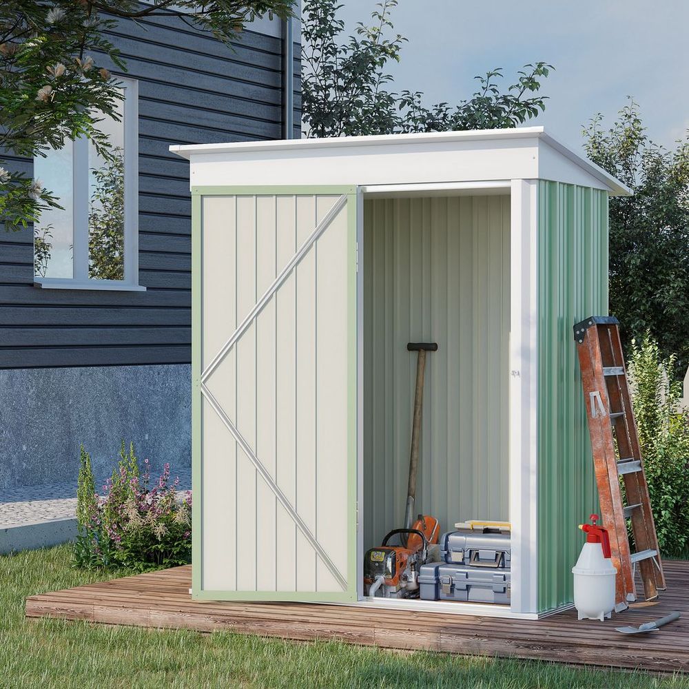 Compact Outsunny Steel Garden Shed, 5x3 ft Green, Lockable Door - anydaydirect