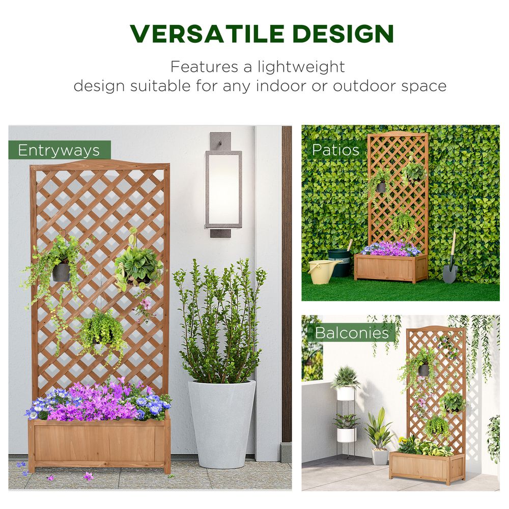 Garden Wooden Planter Box with Trellis 76x36x170cm, Brown Bed - anydaydirect