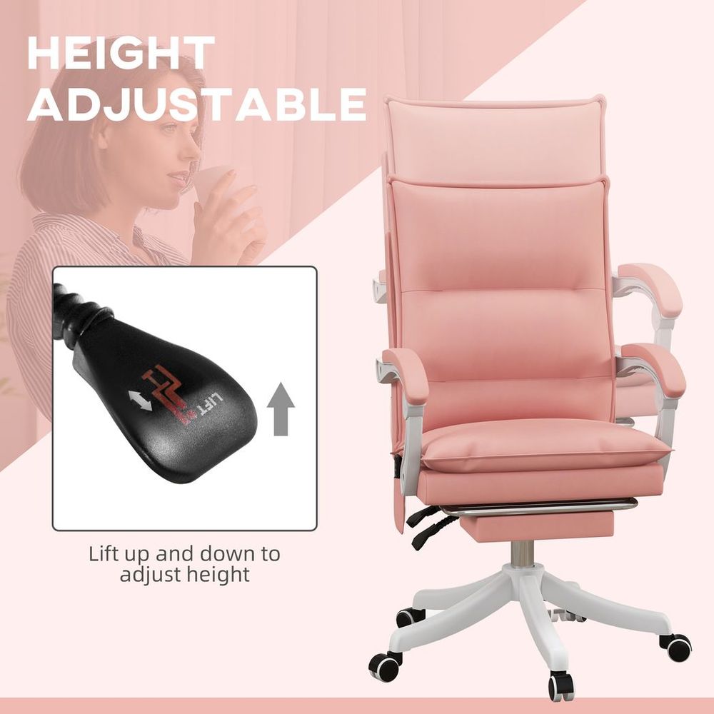 Vinsetto Faux Leather Vibration Massage Office Chair with Heat, Footrest, Pink - anydaydirect