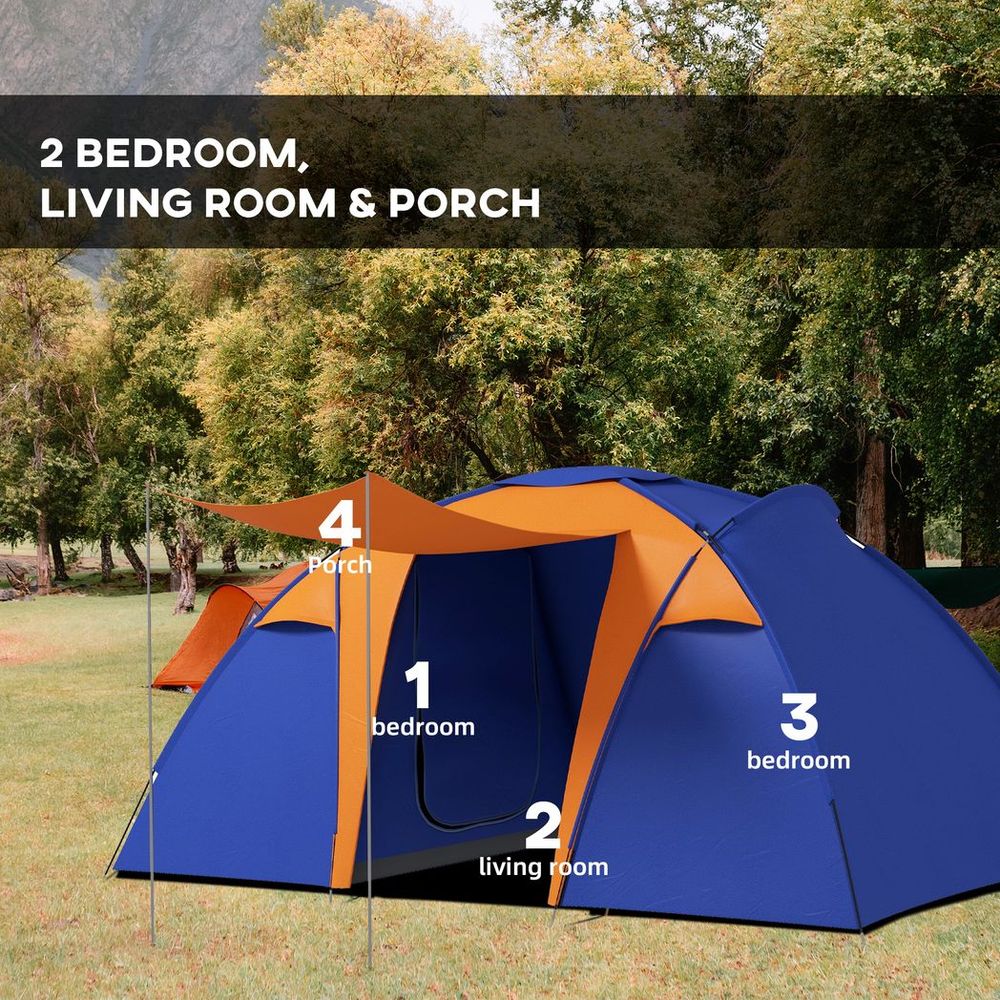 Outsunny Camping Tent with 2 Bedroom, Living Area and Awning for 4-6 Person - anydaydirect