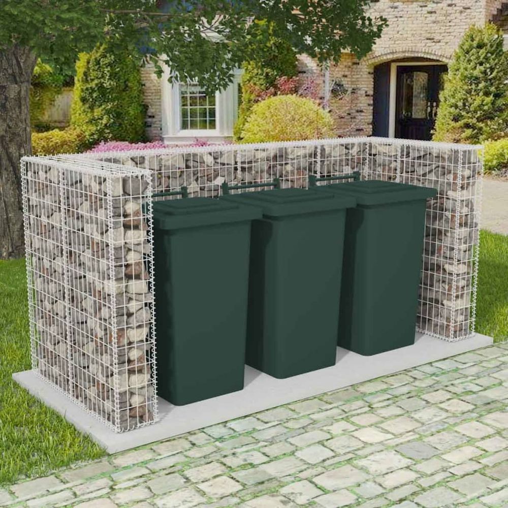 vidaXL Gabion Single Double or Triple Wheelie Bin Surround Steel 110x100x120 cm - anydaydirect