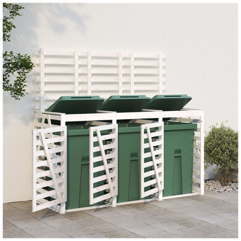 vidaXL Triple Wheelie Bin Storage White Solid Wood Pine - anydaydirect