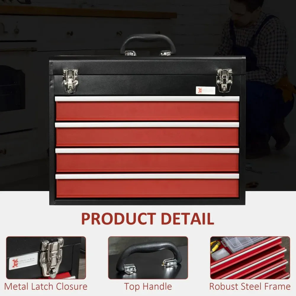 4 Drawer Tool Chest Lockable Tool Box w/ Ball Bearing Runners 51cmx22cmx39.5cm - anydaydirect