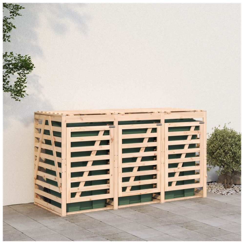 vidaXL Triple Wheelie Bin Storage Solid Wood Pine - anydaydirect