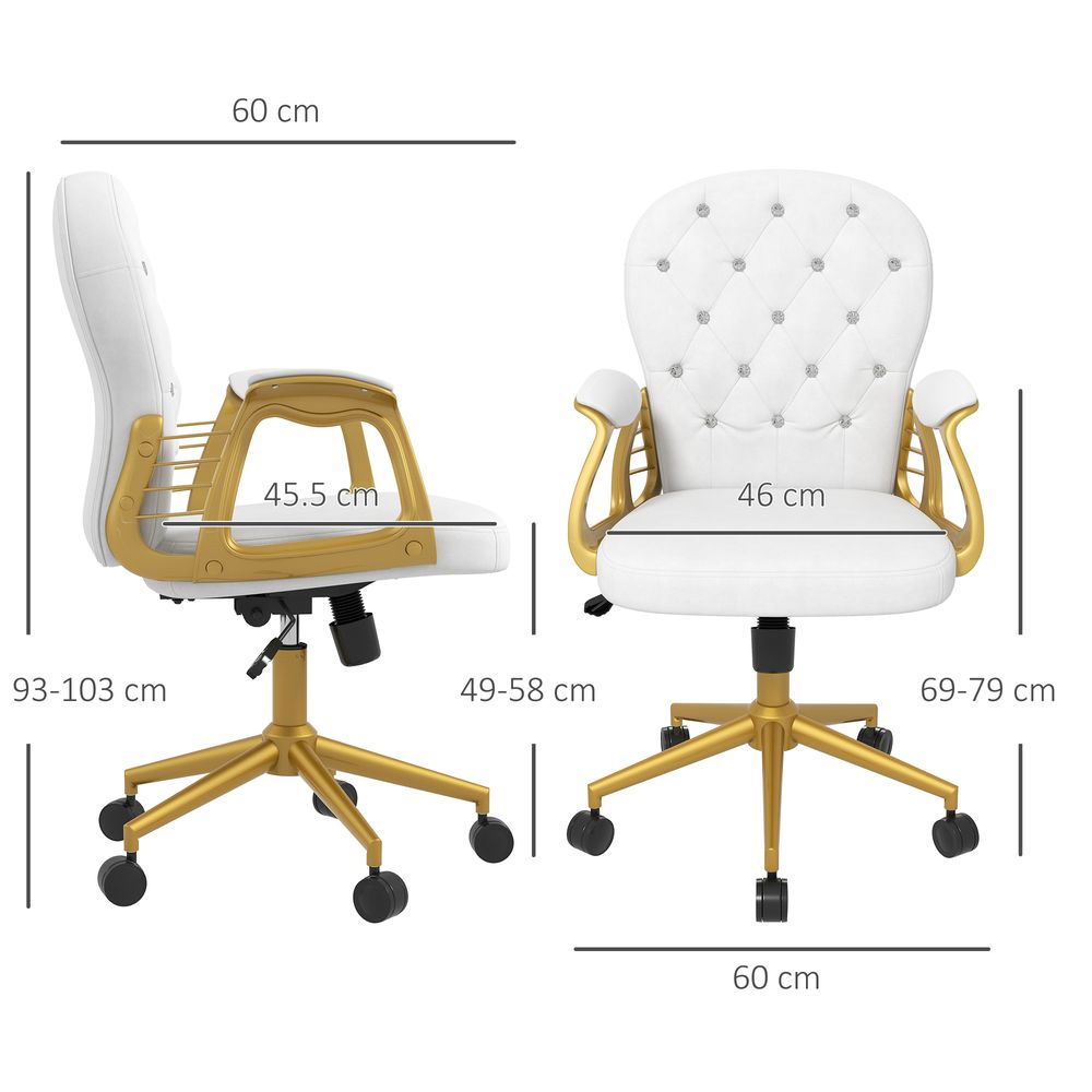 Vinsetto Home Office Chair Button Tufted Desk Chair with Swivel Wheels White - anydaydirect