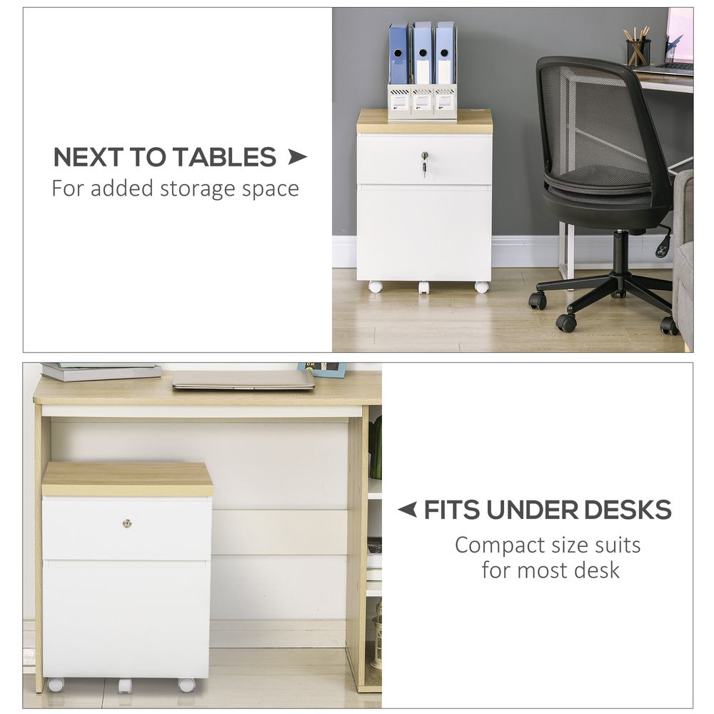 Mobile Filing Cabinet Lockable File Cabinet A4 Size  2 Drawers White Vinsetto - anydaydirect