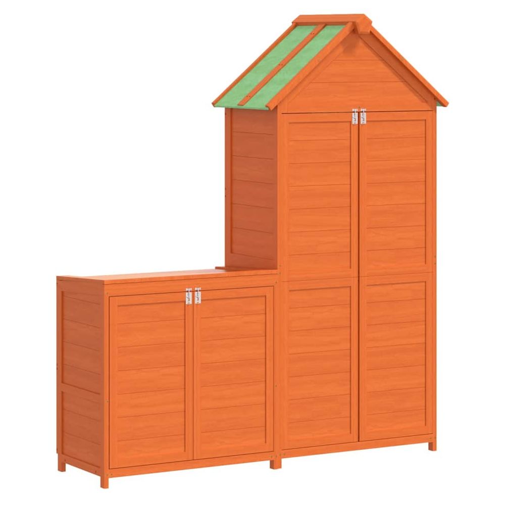 2 Piece Garden Tool Shed Set - Solid Pine Wood, Brown - anydaydirect