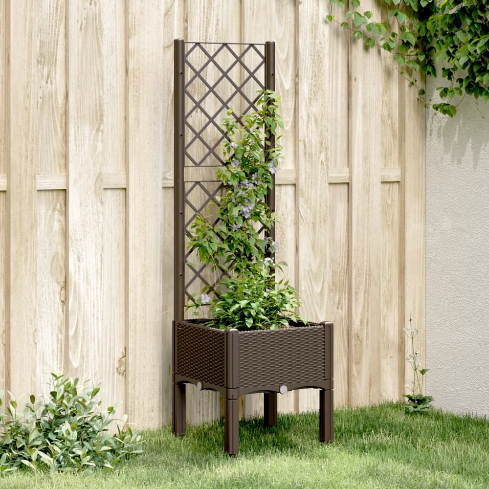 vidaXL Garden Planter with Trellis Grey 40x40x142 cm PP - anydaydirect