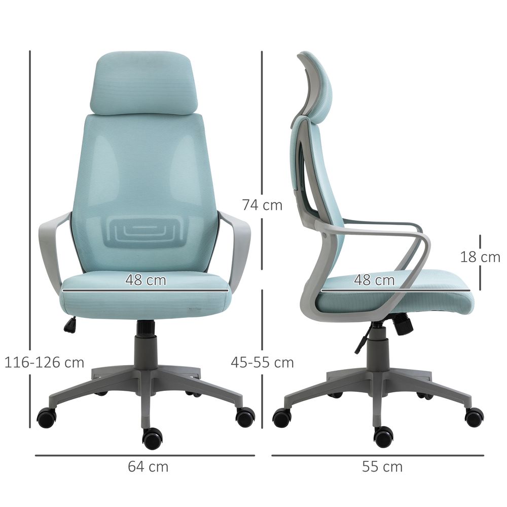 Mesh Back Office Chair w/ Adjustable Height Padded Headrest Blue Vinsetto - anydaydirect