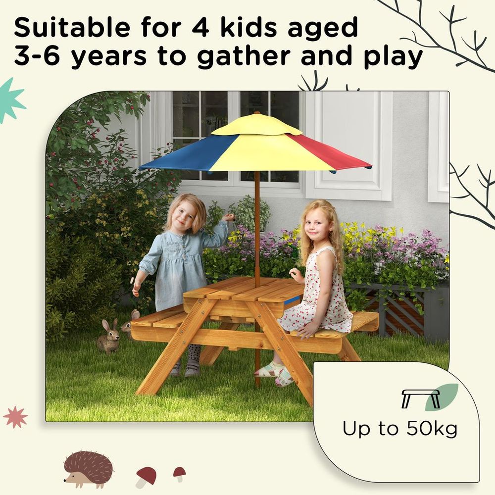 Outsunny Kids Picnic Table Set w/ Sand and Water, Removable Parasol - Brown - anydaydirect
