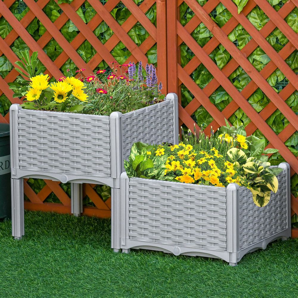 PP Set Of 2 Raised Outdoor Garden Planter Box - anydaydirect