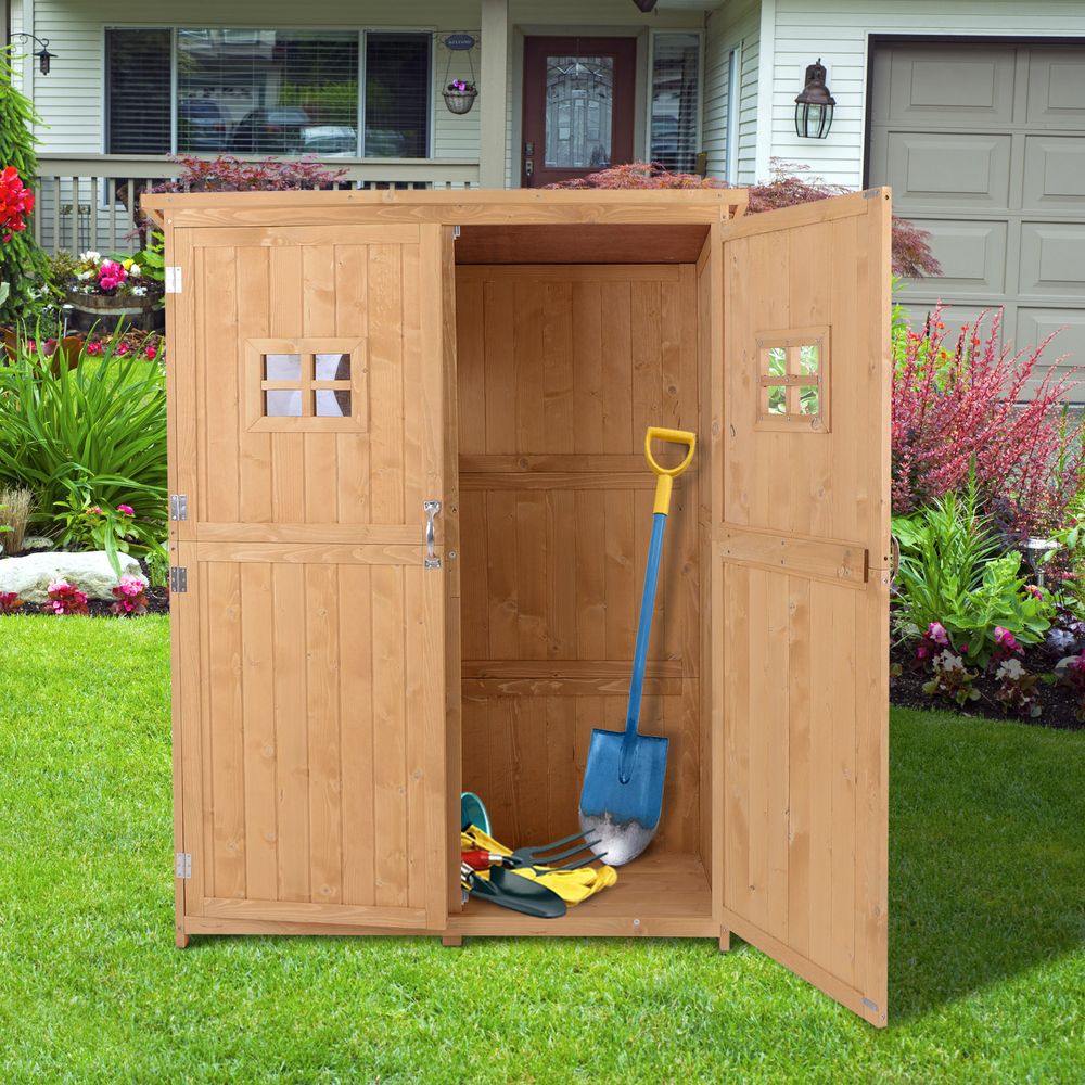 Wooden Garden Shed with Double Door and Shelves - Pine Wood - anydaydirect