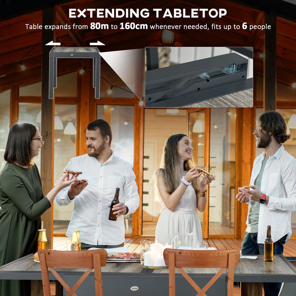 Outsunny Extendable Outdoor Dining Table Aluminium Rectangle Patio Table Grey - anydaydirect