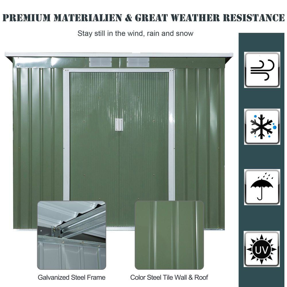 Durable Metal Garden Storage Shed with Sloped Roof - 7x5ft - anydaydirect